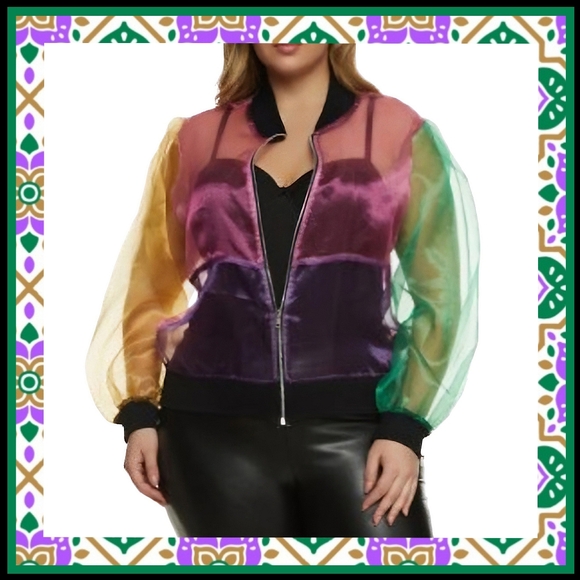 ADORABLE ☆ ORGANZA ☆ COLORBLOCK ☆ SHEER BOMBER JACKET ☆ NWT - Picture 1 of 8